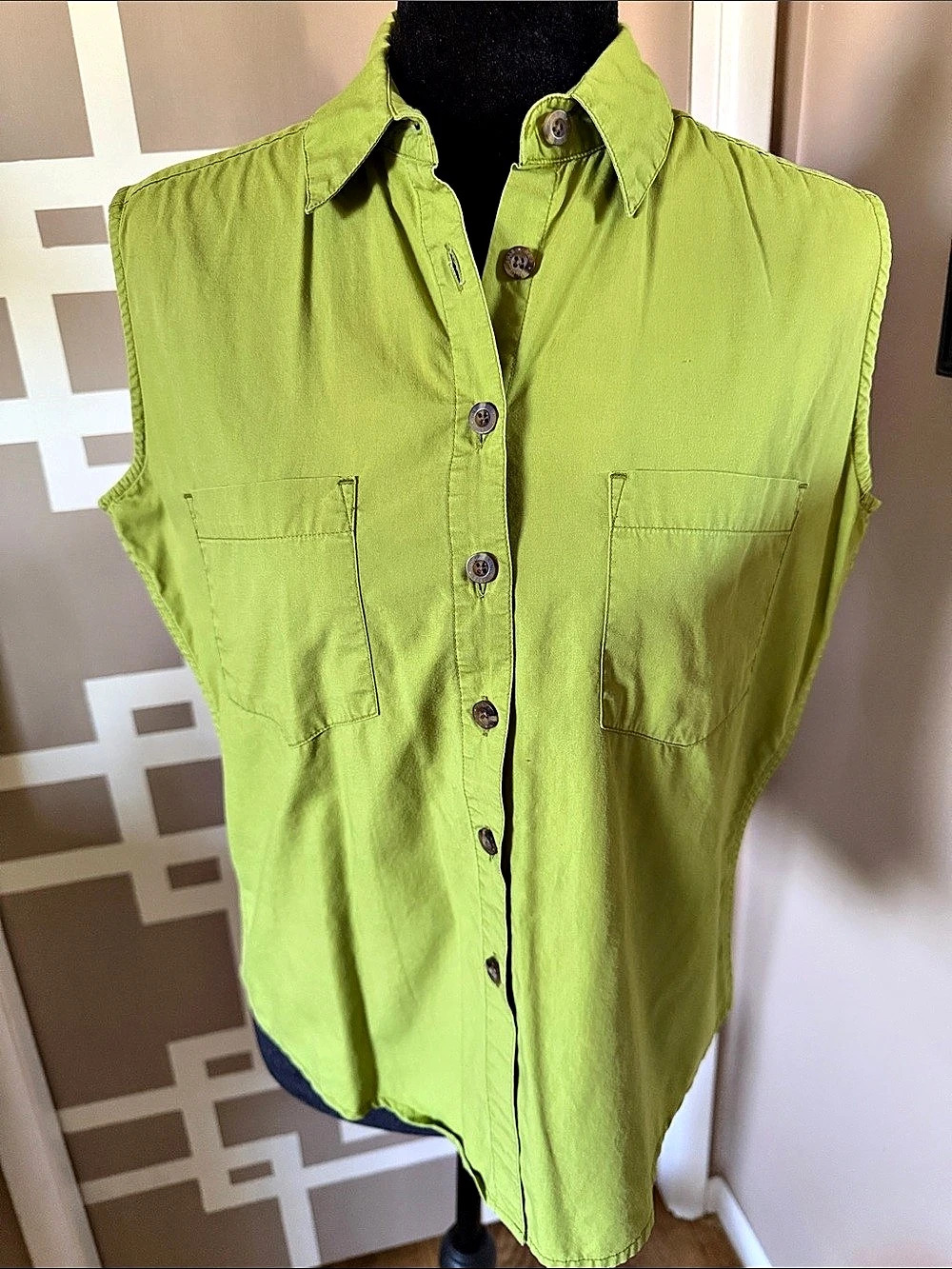 Vintage Vibrant Green REI Co-op Sleeveless Utility/Hiking Shirt, Gorpcore Sz S